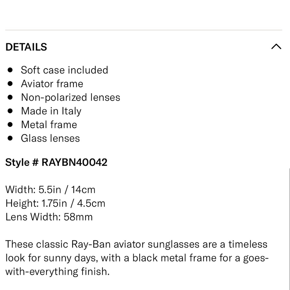 Ray-Ban classic aviator sunglasses in black. 58mm. - Picture 8 of 8